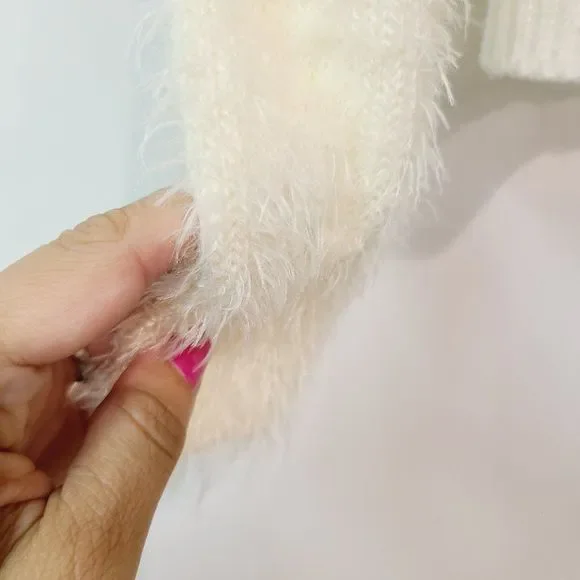 XOXO Sweater Lace Back Cream Fuzzy Soft Striped Womens Small - Picture 5 of 8